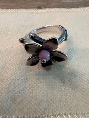 James Avery Retired Spring Blossom Ring with Pink Bead